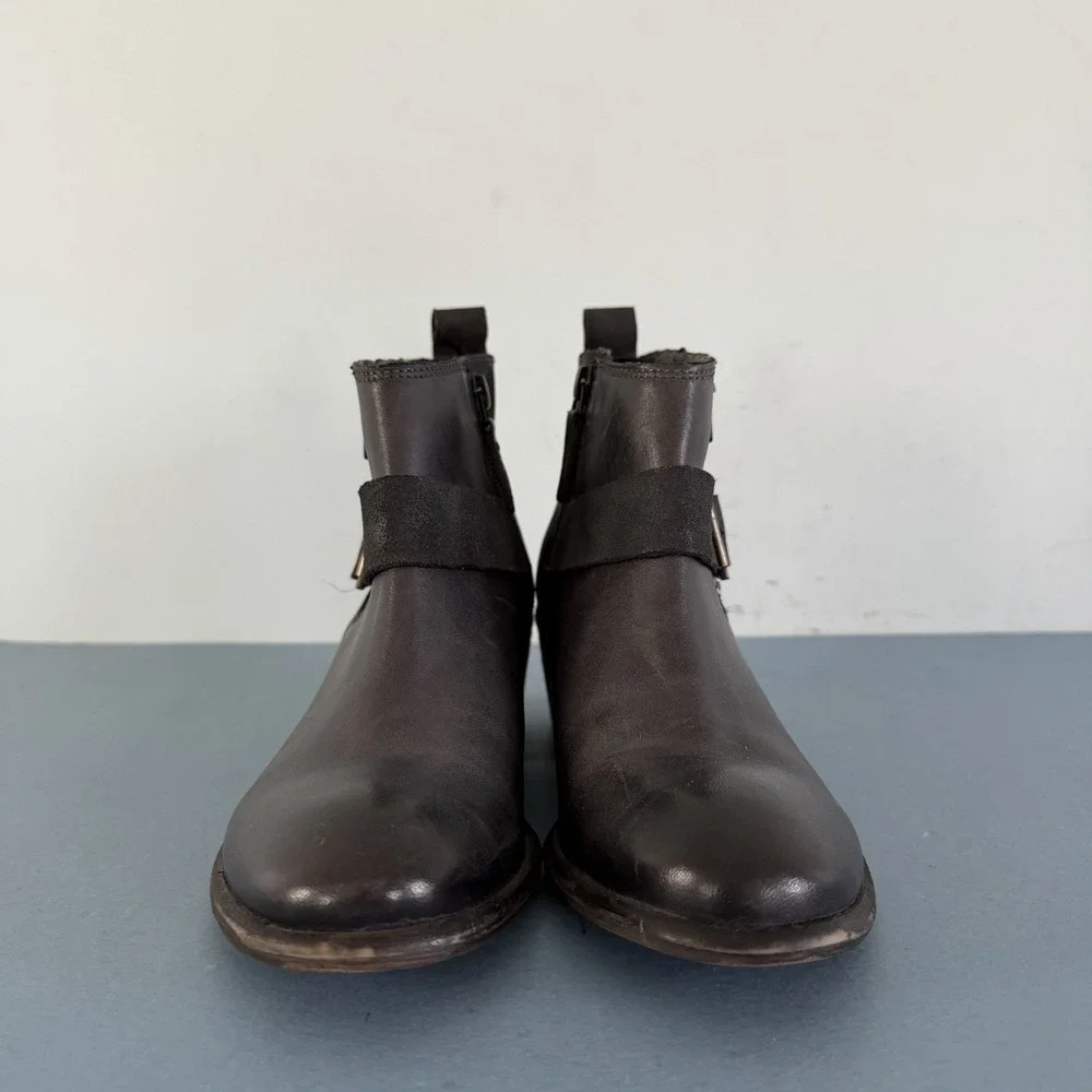 Roan by Bed Stu Liza Black Leather Buckle Western Moto Ankle Boots‎